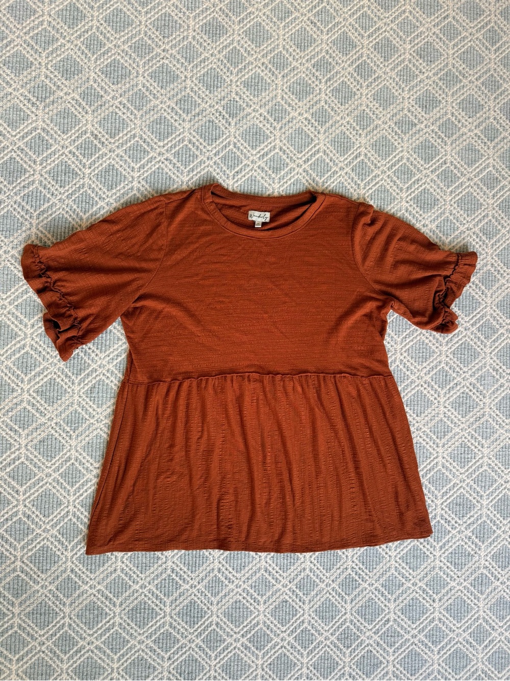 Wonderly Ruffle Sleeve Peplum Top in Rust